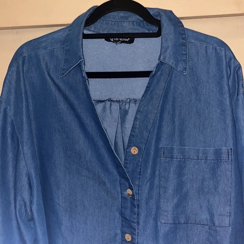 CZ Collection Denim wood button down top / jacket size 2 X